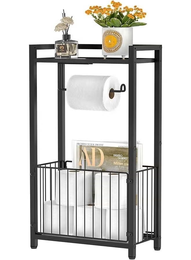 والالا Bathroom Organizer with Shelf: Freestanding Toilet Paper Holder, All-in-One Tissue Stand with Space for Phone, Tablet, Magazines, No-Drilling Storage Solution - Image 2